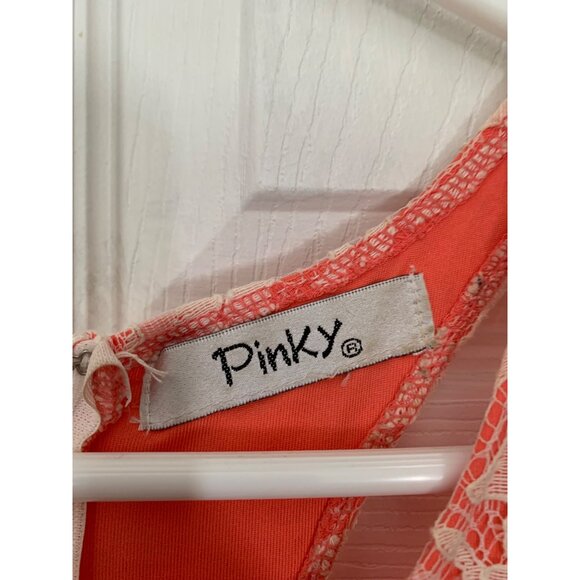 Pinky Sleeveless Womens Mini Dress Small Ivory Lace Overlay Coral Lining - Picture 3 of 7